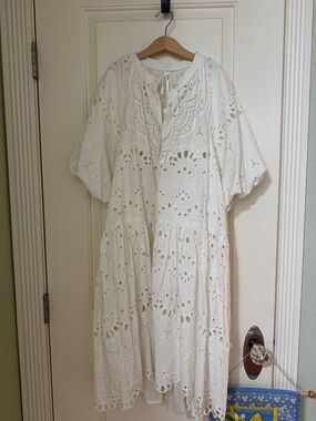 Anthropologie White Eyelet Broderie Midi Dress size s